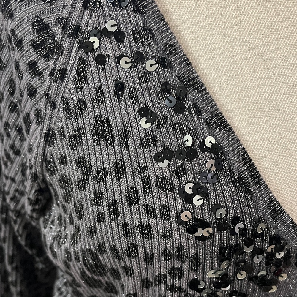Belldini Black and Gray Sequin V-Neck Sweater - Picture 3 of 8